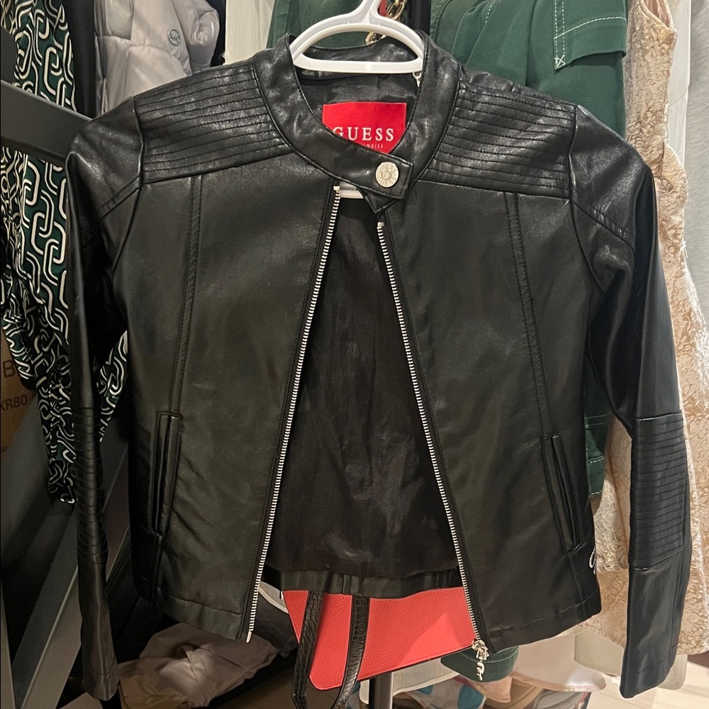 GUESS Girls Black Leather Jacket for 7year olds
